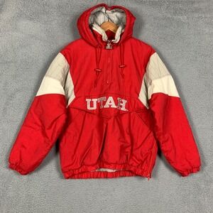 Vintage 90s Starter Parka Jacket Adult Small Red Utah Utes Logo Hooded Insulated